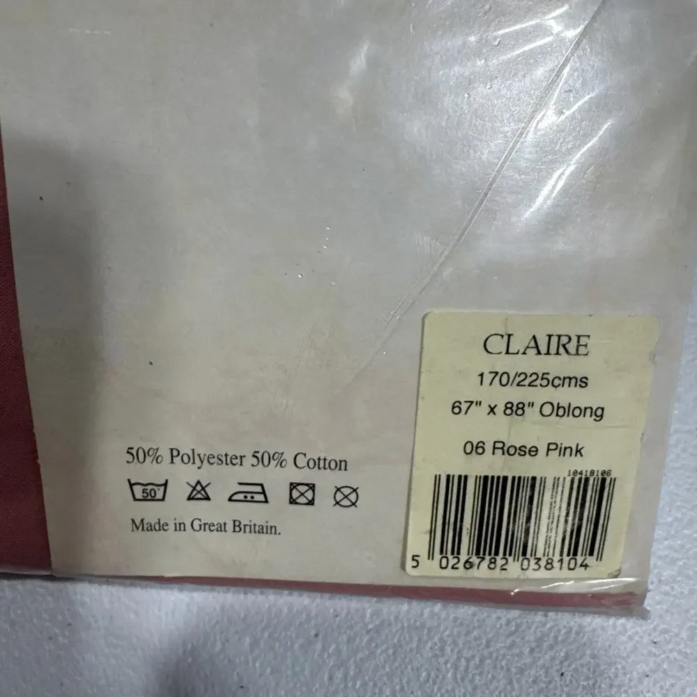 VTG Claire Tablecloth Rose Pink 67” X 88” Rectangle Stain Release Great Britain
